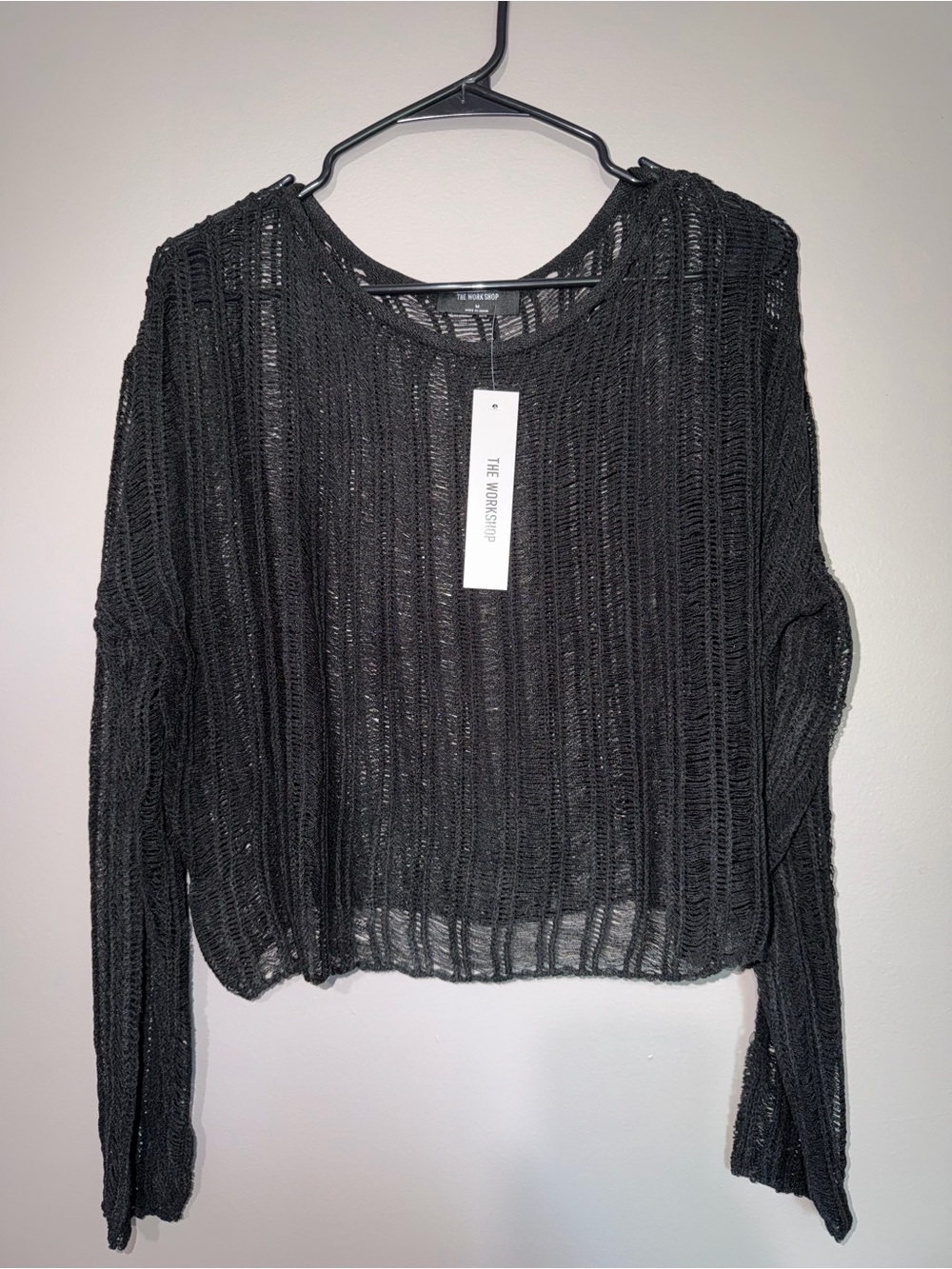 Workshop Black Open-Weave Long Sleeve Top